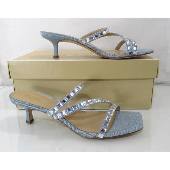 Michael Kors Celia Kitten Heel Slide Embellished Dress Sandals Blue Size 8 - Picture 3 of 6